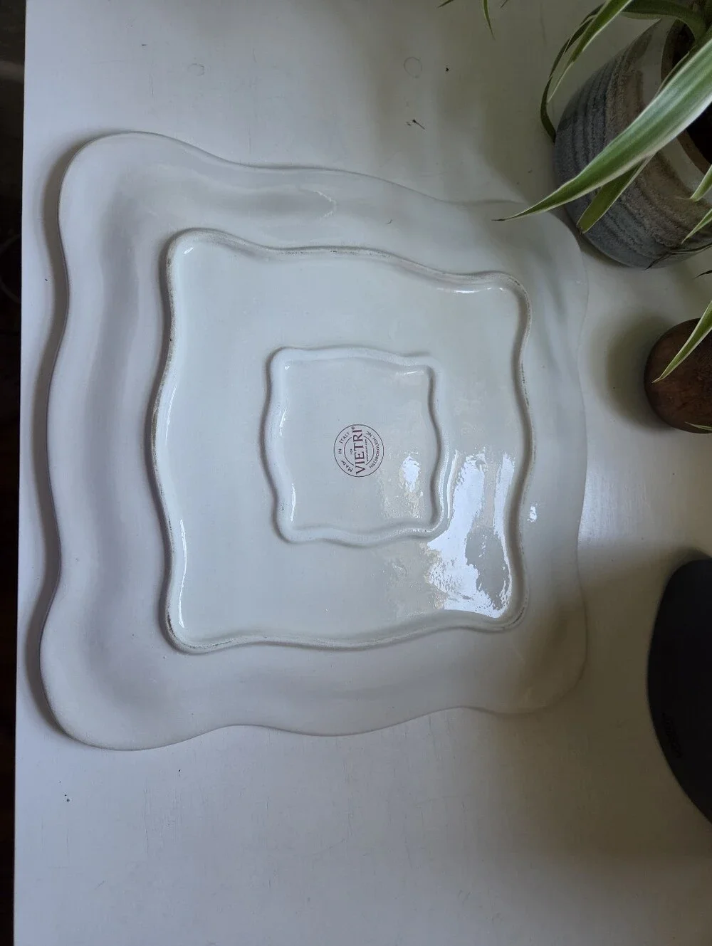 1 Vietri Antico Bianco Square Salad Dinner Plate White